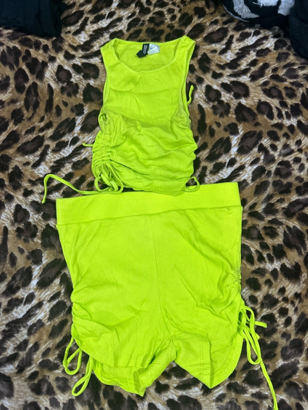 Neon Lime Ruched Tank & Shorts Set